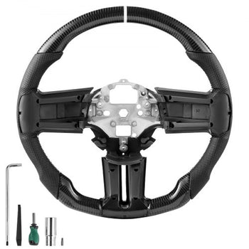 Steering Wheel for 2010-2014 Ford Mustang, Carbon Fiber Steering Wheel D-Shaped Flat-Bottom, Leather Grip with Non-Slip Texture & Precise Stitching, Accessories Replacement for Mustang, Black