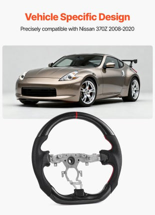 Steering Wheel for 2008-2020 Nissan 370Z, Carbon Fiber Steering Wheel D-Shaped Flat-Bottom, Leather Grip with Non-Slip Texture & Precise Stitching, Accessories Replacement for Nissan 370Z, Black