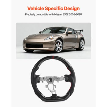 Steering Wheel for 2008-2020 Nissan 370Z, Carbon Fiber Steering Wheel D-Shaped Flat-Bottom, Leather Grip with Non-Slip Texture & Precise Stitching, Accessories Replacement for Nissan 370Z, Black