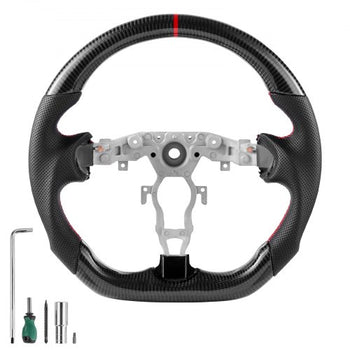 Steering Wheel for 2008-2020 Nissan 370Z, Carbon Fiber Steering Wheel D-Shaped Flat-Bottom, Leather Grip with Non-Slip Texture & Precise Stitching, Accessories Replacement for Nissan 370Z, Black