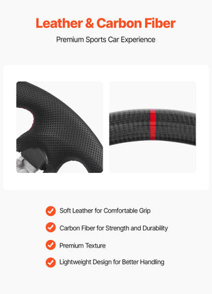 Steering Wheel for 2008-2020 Nissan 370Z, Carbon Fiber Steering Wheel D-Shaped Flat-Bottom, Leather Grip with Non-Slip Texture & Precise Stitching, Accessories Replacement for Nissan 370Z, Black
