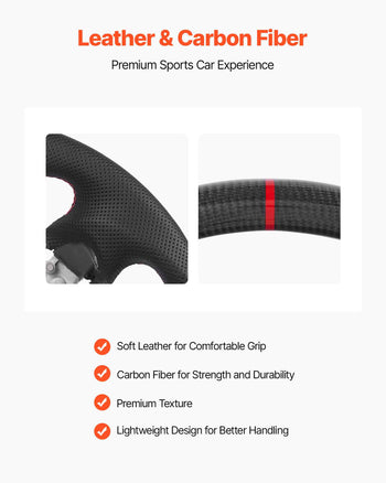 Steering Wheel for 2008-2020 Nissan 370Z, Carbon Fiber Steering Wheel D-Shaped Flat-Bottom, Leather Grip with Non-Slip Texture & Precise Stitching, Accessories Replacement for Nissan 370Z, Black
