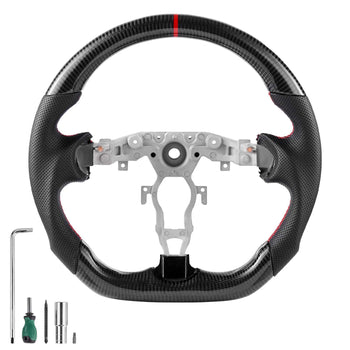 Steering Wheel for 2008-2020 Nissan 370Z, Carbon Fiber Steering Wheel D-Shaped Flat-Bottom, Leather Grip with Non-Slip Texture & Precise Stitching, Accessories Replacement for Nissan 370Z, Black