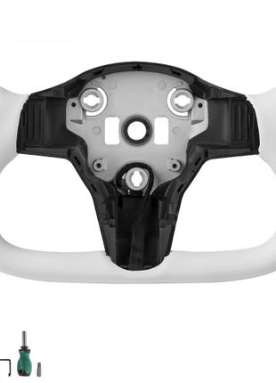 Steering Wheel for 2016-2023 Tesla Model 3, Carbon Fiber Steering Wheel D-Shaped Flat-Bottom with Heating Function, Leather Grip with Non-Slip Texture, Accessories Replacement for Model 3, White