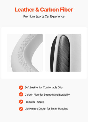 Steering Wheel for 2016-2023 Tesla Model 3, Carbon Fiber Steering Wheel D-Shaped Flat-Bottom with Heating Function, Leather Grip with Non-Slip Texture, Accessories Replacement for Model 3, White