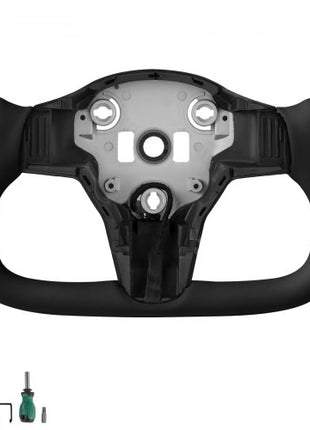 Steering Wheel for 2016-2023 Tesla Model 3, Carbon Fiber Steering Wheel D-Shaped Flat-Bottom with Heating Function, Leather Grip with Non-Slip Texture, Accessories Replacement for Model 3, Black