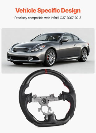 Steering Wheel for 2007-2013 Infiniti G37, Carbon Fiber Steering Wheel D-Shaped Flat-Bottom, Leather Grip with Non-Slip Texture & Precise Stitching, Accessories Replacement for Infiniti, Black