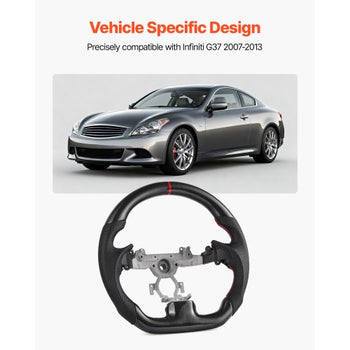 Steering Wheel for 2007-2013 Infiniti G37, Carbon Fiber Steering Wheel D-Shaped Flat-Bottom, Leather Grip with Non-Slip Texture & Precise Stitching, Accessories Replacement for Infiniti, Black