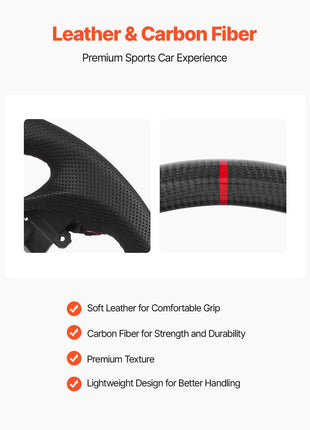 Steering Wheel for 2007-2013 Infiniti G37, Carbon Fiber Steering Wheel D-Shaped Flat-Bottom, Leather Grip with Non-Slip Texture & Precise Stitching, Accessories Replacement for Infiniti, Black