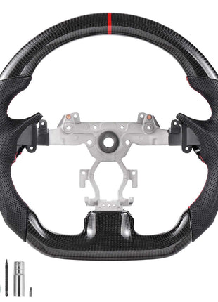 Steering Wheel for 2007-2013 Infiniti G37, Carbon Fiber Steering Wheel D-Shaped Flat-Bottom, Leather Grip with Non-Slip Texture & Precise Stitching, Accessories Replacement for Infiniti, Black