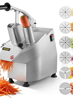 110V Commercial Food Processor 2 Feeding Holes, 550W Electric Vegetable Slicer 1600 RPM, Stainless Steel Vegetable Processor Detachable 6-blades, 3mm/4mm/7mm Shred, 2mm/4mm Slice