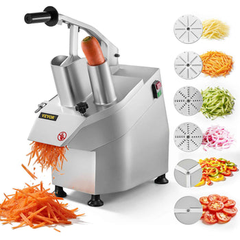 110V Commercial Food Processor 2 Feeding Holes, 550W Electric Vegetable Slicer 1600 RPM, Stainless Steel Vegetable Processor Detachable 6-blades, 3mm/4mm/7mm Shred, 2mm/4mm Slice