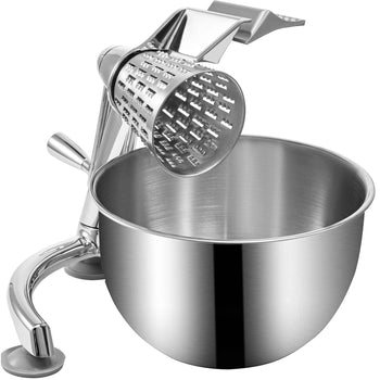 Rotary Cheese Grater, Zinc Alloy Rotary Vegetable Mandoline, Manual Cheese Mandoline with 5 Stainless Steel Cutting Cones, Manual Vegetable Grater with 2.5L Bowl, Rotary Shredder with Suction Ba