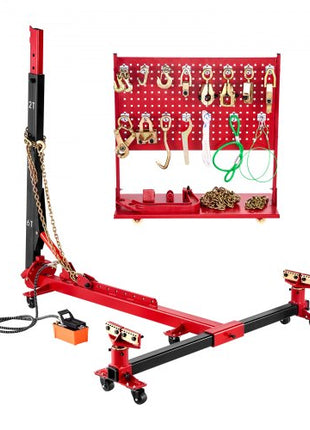 Auto Body Frame Puller Straightener, 6T Tension Car Body Repair Equipment with 6000PSI Hydraulic Foot Pump & Swivel Post, Includes 16 Straightening Tools, for Auto Repair Shop, Sedan SUV Pickup