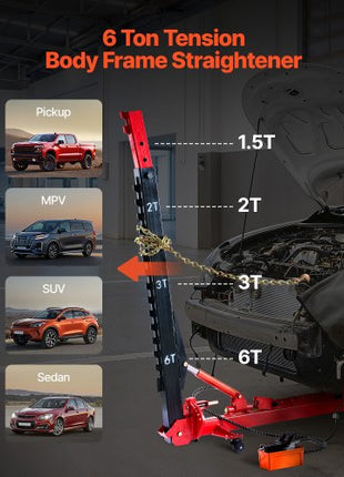 Auto Body Frame Puller Straightener, 6T Tension Car Body Repair Equipment with 3T Airbag Jack & 6000PSI Hydraulic Foot Pump, Include 16 Straightening Tools, for Auto Repair Shop Sedan SUV Pickup
