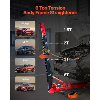 Auto Body Frame Puller Straightener, 6T Tension Car Body Repair Equipment with 3T Airbag Jack & 6000PSI Hydraulic Foot Pump, Include 16 Straightening Tools, for Auto Repair Shop Sedan SUV Pickup
