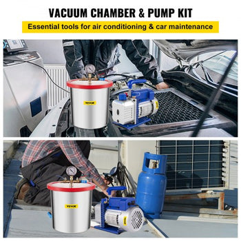 3 Gallon Vacuum Chamber Kit Stainless Steel Degassing Chamber 12L Vacuum Degassing Chamber Kit with 3.6 CFM 1 Stage Vacuum Pump HVAC