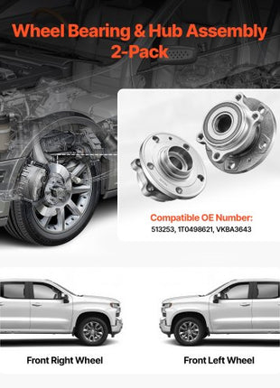 2PCS Front Wheel Bearing & Hub Assembly Fit for 2018 Audi Q3 Komfort Premium Plus Sport Utility 4-Door Volkswagen Beetle Coast Convertible 2-Door 2.0L OEM 513253, Wheel Bearing Hub Assembly Set