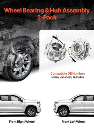 2PCS Front Wheel Bearing & Hub Assembly Fit for 2016 Ford F-250 Super Duty Base King Ranch Lariat Platinum XL Crew Cab Pickup 4-Door OEM 515130, Wheel Bearing Hub Assembly Set with ABS Sensor