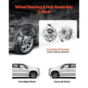 2PCS Front Wheel Bearing & Hub Assembly Fit for 2016 Ford F-250 Super Duty Base King Ranch Lariat Platinum XL Crew Cab Pickup 4-Door OEM 515130, Wheel Bearing Hub Assembly Set with ABS Sensor