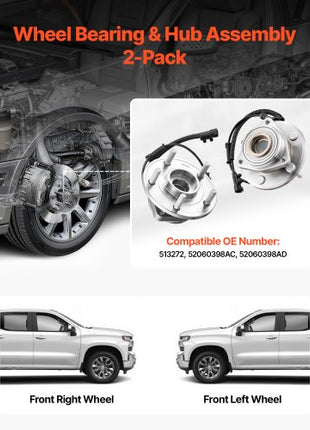 2PCS Front Wheel Bearing & Hub Assembly Fit for Jeep Wrangler 2010 Islander 2016 Rubicon Sahara 75th Anniversary Sport Utility OEM 513272, 5 Lugs with ABS Sensor, Wheel Bearing Hub Assembly Set