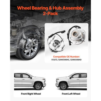 2PCS Front Wheel Bearing & Hub Assembly Fit for Jeep Wrangler 2010 Islander 2016 Rubicon Sahara 75th Anniversary Sport Utility OEM 513272, 5 Lugs with ABS Sensor, Wheel Bearing Hub Assembly Set