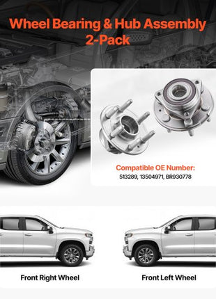 2PCS Front Wheel Bearing & Hub Assembly Fit for 2014-2016 Cadillac SRX Base Luxury Performance Premium Sport Utility 4-Door 3.6L OEM 513289, Wheel Bearing Hub Assembly Set, 13504971 BR930778
