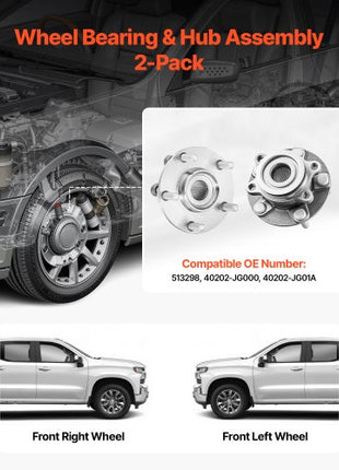 2PCS Front Wheel Bearing & Hub Assembly Fit for 2014-2015 Nissan Rogue Select S Sport Utility 2013 Advance 2012 Sentra SE-R Spec V Sedan 4-Door 2.5L OEM 513298, Wheel Bearing Hub Assembly Set