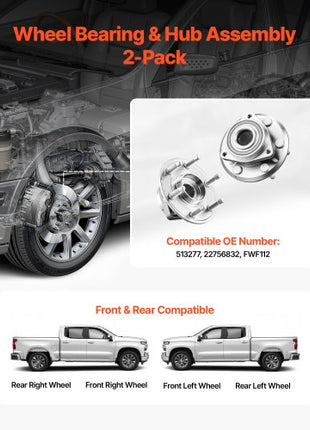 2PCS Front/Rear Wheel Bearing & Hub Assembly Fit for 2016-2017 Buick Enclave Convenience Leather Premium Sport Utility Chevy Traverse LS GMC Acadia OEM 513277, Wheel Bearing Hub Assembly Set
