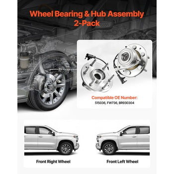 2PCS Front Wheel Bearing & Hub Assembly Fit for Chevy Silverado 1500 4WD 2013 Express 1500 GMC Savana 1500 Base Standard Cargo Van OEM 515036, Wheel Bearing Hub Assembly Set with ABS Sensor