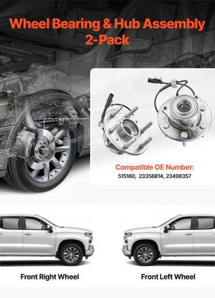 2PCS Front Wheel Bearing & Hub Assembly Fit for 2020 Cadillac Escalade Base Platinum Premium Luxury Sport Utility Chevy Suburban LS LT OEM 515160, Wheel Bearing Hub Assembly Set with ABS Sensor