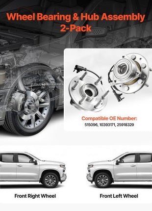 2PCS Front Wheel Bearing & Hub Assembly Fit for 2007-2013 Chevy Avalanche GMC Sierra 1500 Cadillac Escalade EXT 2007-2014 Tahoe OEM 515096, 6 Lugs with ABS Sensor, Wheel Bearing Hub Assembly Set