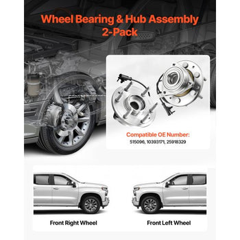 2PCS Front Wheel Bearing & Hub Assembly Fit for 2007-2013 Chevy Avalanche GMC Sierra 1500 Cadillac Escalade EXT 2007-2014 Tahoe OEM 515096, 6 Lugs with ABS Sensor, Wheel Bearing Hub Assembly Set