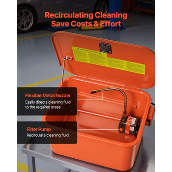 Parts Washer 5-Gallon, 3.5 Gallon Solvent Capacity, 0.4 Gallon per Minute Max Pump Output, Portable Steel Automotive Parts Cleaner with Electric Pump for Wheel Bearings, Gears, and Carburetors
