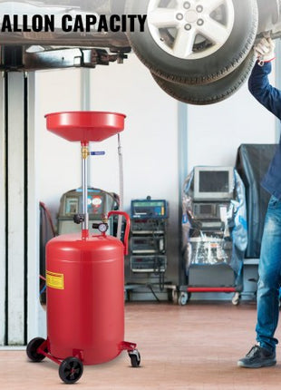 Waste Oil Drain Tank 20 Gallon Portable Oil Drain Air Operated Drainer Oil Change, Oil Drain Container, Fluid Fuel Transfer Drainage Adjustable Funnel Height, with Pressure Regulating Valve