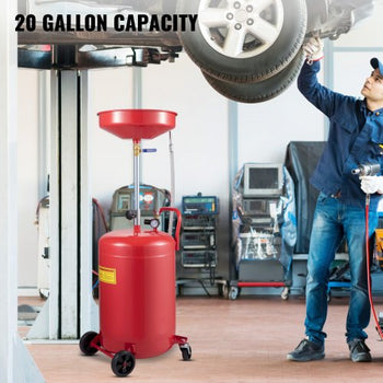 Waste Oil Drain Tank 20 Gallon Portable Oil Drain Air Operated Drainer Oil Change, Oil Drain Container, Fluid Fuel Transfer Drainage Adjustable Funnel Height, with Pressure Regulating Valve