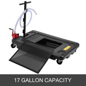 Portable Oil Drain Pan with Pump 64L Oil Drain Pan 17 Gallon Low Profile Oil Drain Pan with 8\' Hose for SUV Car and Trucks