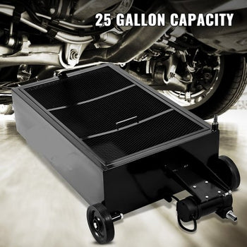 Oil Drain Pan 25 Gallon Oil Drain Tank, 95L Low Profile Oil Drain Pan, Large Capacity Oil Change Pan, Foldable Hand, with Electric Pump, Hose, Swivel Casters for Car, SUV, Trucks Oil Draining