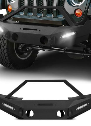 Front Bumper Compatible with 2007-2018 Wrangler JK/JKU, Heavy-Duty Steel Front Bumper with 2PCS LED Light Bars, Winch Plate, Fog Light Housing and D-Ring Mounts