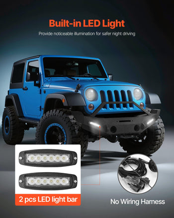 Front Bumper Compatible with 2007-2018 Wrangler JK/JKU, Heavy-Duty Steel Front Bumper with 2PCS LED Light Bars, Winch Plate, Fog Light Housing and D-Ring Mounts