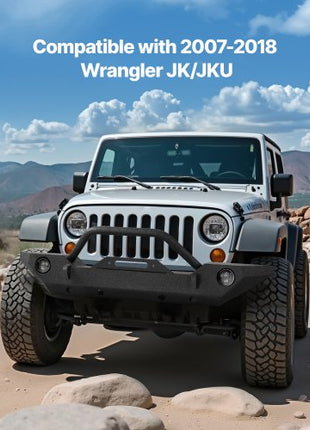 Front Bumper Compatible with 2007-2018 Wrangler JK/JKU - with Winch Plate, D-Ring Mounts & Fog Light Housing, Heavy-Duty Steel Front Bumper with E-Coating