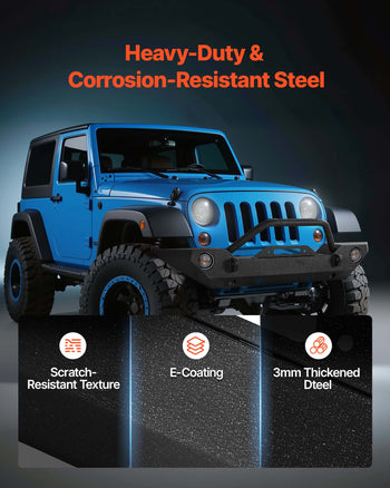 Front Bumper Compatible with 2007-2018 Wrangler JK/JKU - with Winch Plate, D-Ring Mounts & Fog Light Housing, Heavy-Duty Steel Front Bumper with E-Coating