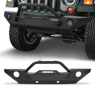 Front Bumper Compatible with 2007-2018 Wrangler JK/JKU - with Winch Plate, D-Ring Mounts & Fog Light Housing, Heavy-Duty Steel Front Bumper with E-Coating