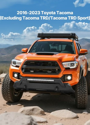 Front Bumper Compatible with 2016-2023 Toyota Tacoma (Excluding Tacoma TRD/Tacoma TRD Sport), Pickup Truck Bumper with LED Light Bar, Winch Plate & D-Rings Mounts, Heavy-Duty Steel Front Bumper with E-Coating