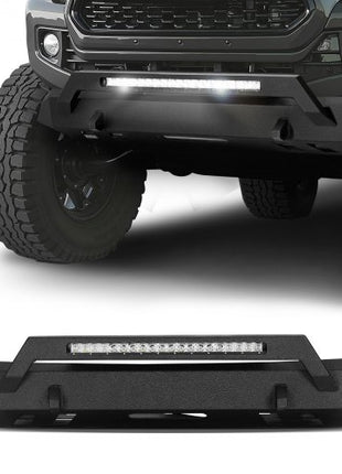 Front Bumper Compatible with 2016-2023 Toyota Tacoma (Excluding Tacoma TRD/Tacoma TRD Sport), Pickup Truck Bumper with LED Light Bar, Winch Plate & D-Rings Mounts, Heavy-Duty Steel Front Bumper with E-Coating