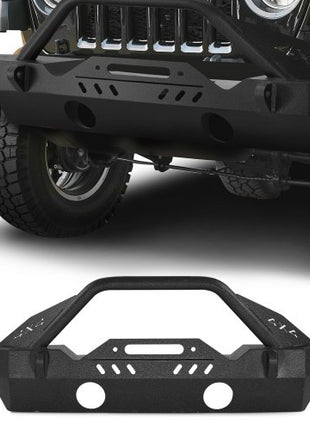 Front Bumper Compatible with 2018-2024 Jeep Wrangler JL JLU & Gladiator JT, Heavy-Duty Steel Front Bumper with Winch Plate, D-Ring Mounts & Fog Light Housing