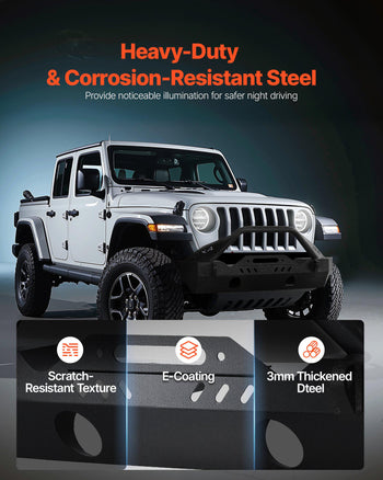 Front Bumper Compatible with 2018-2024 Jeep Wrangler JL JLU & Gladiator JT, Heavy-Duty Steel Front Bumper with Winch Plate, D-Ring Mounts & Fog Light Housing