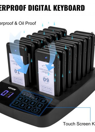 F101 Restaurant Pager System 16 Pagers, Max 98 Beepers Wireless Calling System, Touch Keyboard with Vibration, Flashing and Buzzer for Church, Nurse,Hospital & Hotel