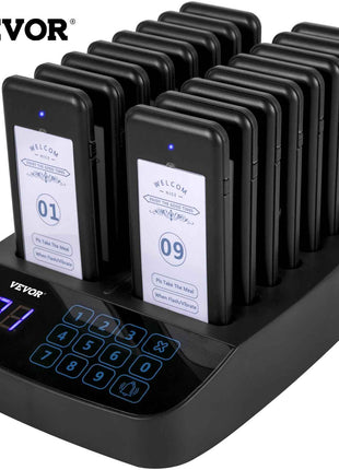F101 Restaurant Pager System 16 Pagers, Max 98 Beepers Wireless Calling System, Touch Keyboard with Vibration, Flashing and Buzzer for Church, Nurse,Hospital & Hotel