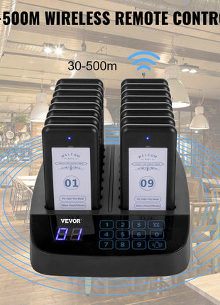 F101 Restaurant Pager System 16 Pagers, Max 98 Beepers Wireless Calling System, Touch Keyboard with Vibration, Flashing and Buzzer for Church, Nurse,Hospital & Hotel